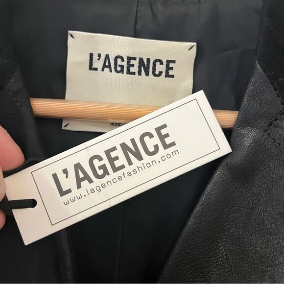 L’AGENCE Taylored Heavy Weight Goat Leather Double Breasted Jacket Black XS NWT - Picture 4 of 10